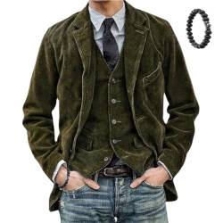 MAOAEAD Herren Vintage Cord Revers Jacke Winter Cord Blazer Elegante Einfarbig Cord Revers Tasche Jacke, grün, XXXL von MAOAEAD