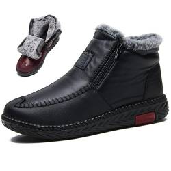 MAOAEAD Neue Fleece verdickte warme Schneestiefel Damen Wasserdicht rutschfest Warm Baumwolle Leder Stiefel Weite Winterstiefel für Frauen, Schwarz , 37 EU von MAOAEAD