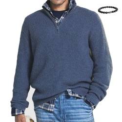 Men's Cashmere Business Casual Zipper Sweater Classic Men's Quarter Zip Up Sweaters Fall Loose Mock Neck Pullover (Blue,2XL) von MAOAEAD
