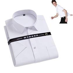 Men's Short Sleeve Dress Shirt Stretch Non-Iron Solid Color Basic Business Social Summer Formal Shirts for Men (43(85-90kg),White) von MAOAEAD