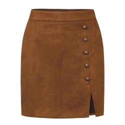 Wildleder Rock für Damen Hohe Taille Mini Rock Sexy Faux Wildleder Röcke Herbst Winter Metall Schnalle Bodycon Short Rock (Khaki,L) von MAOAEAD