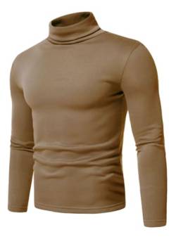 MAQUIDE Herren Casual Slim Fit Basic Tops Gestrickt Thermo Rollkragenpullover Sweater, Khaki, Klein von MAQUIDE