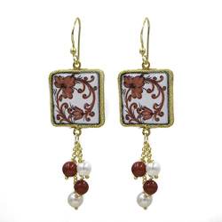 MARARDI Ohrringe Damen Italienische Keramik aus Caltagirona [Rote Blumen Fliesen] Lange Handmade Italienischer Schmuck Elegant Originale für Alltag Events Hochzeiten besondere Anlässe von MARARDI