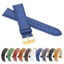 MARCHEL Gold Croco 16 mm LM-130 Blau Krokoprägung Uhrenarmband Krokodilmuster Uhrband Rindsleder Goldene Schließe von MARCHEL