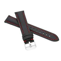 MARCHEL Lederarmband 24 mm Extra Lang LR-10 Schwarz-Rot Echtleder Uhrenarmband von MARCHEL