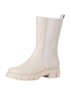 MARCO TOZZI Damen Chelsea Boots aus Kunstleder Blockabsatz, Beige (Cream), 39 von MARCO TOZZI