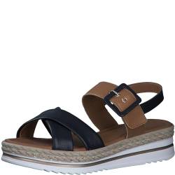 MARCO TOZZI Damen Sandalen mit Keilabsatz aus Leder Sommer, Blau (Navy Comb), 38 EU von MARCO TOZZI