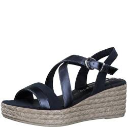 MARCO TOZZI Damen Sandalen mit Keilabsatz mit Verstellbarem Riemen Bequem, Blau (Navy Met Comb), 38 EU von MARCO TOZZI