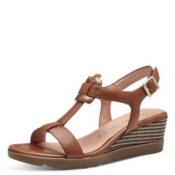 MARCO TOZZI Damen Sandalen mit Keilabsatz mit Verstellbarem Riemen aus Leder, Braun (Cognac Comb), 40 EU von MARCO TOZZI