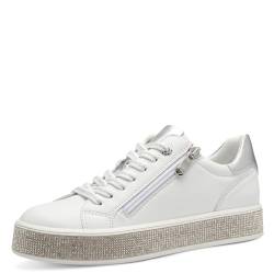MARCO TOZZI Damen Sneaker flach mit Glitzersohle mit Reißverschluss, Weiß (White Comb), 36 EU von MARCO TOZZI