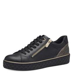 MARCO TOZZI Damen Sneaker flach mit Reißverschluss Vegan, Schwarz (Black Gold), 38 EU von MARCO TOZZI