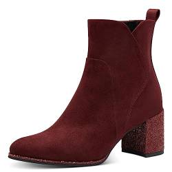 MARCO TOZZI Damen Stiefeletten mit Absatz Elegant Glitzer, Rot (Bordeaux Comb), 37 von MARCO TOZZI