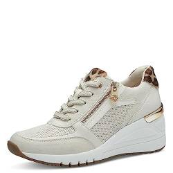 MARCO TOZZI by Guido Maria Kretschmer Damen Wedge Sneaker Keilabsatz mit Schnürsenkeln und Reißverschluss, Beige (Cream/Leo), 39 von MARCO TOZZI