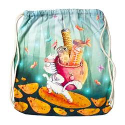 MAREMMAGATTA Rucksack mit Katze 46 x 40 cm, Verschluss mit Kordelzug, 100% Baumwolle, Made in Italy. Geschenkidee für Katzenliebhaber., Pastellfarben von MAREMMAGATTA