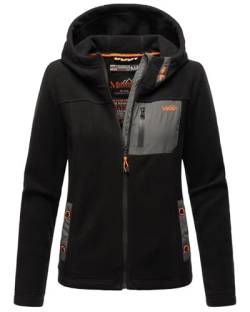 MARIKOO Damen Fleecejacke mit Brusttasche und Kapuze Übergansjacke B932 [B932-Iwak-Schwarz-Gr.S] von MARIKOO