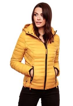 MARIKOO Damen Jacke Steppjacke Übergangsjacke mit Kapuze gesteppt B600 [B600-Samt-Gelb-Gr.L] von MARIKOO