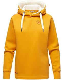 MARIKOO Damen Kapuzen Pullover Hoodie Sweatpullover Sweatshirt lang Pulli Sweater AIRII, Farbe:mid Yellow, Größe:S / 36 von MARIKOO