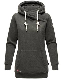 MARIKOO Damen Kapuzen Pullover Hoodie Sweatshirt lang Pulli Sweater IZUYAA, Farbe:Dark Grey Melange, Größe:L / 40 von MARIKOO