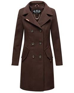 MARIKOO Damen Mantel Trenchcoat Wintermantel Übergangs Jacke Parka Lang B820 [B820-Nanak-Dark-Choco-Gr.L] von MARIKOO