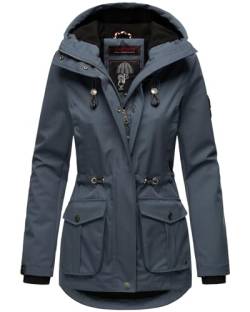 MARIKOO Damen Parka Jacke mit Kapuze Wind- und wasserabweisend leicht gefüttert B931 [B931-Babet-Pri-Blau-Gr.M] von MARIKOO