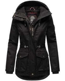 MARIKOO Damen Parka Jacke mit Kapuze Wind- und wasserabweisend leicht gefüttert B931 [B931-Babet-Pri-Schwarz-Gr.XS] von MARIKOO