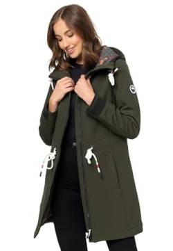 MARIKOO Damen Softshell Mantel mit Kapuze Softshelljacke B964 [B964-Mount-Fur-D-Olive-Gr.M] von MARIKOO