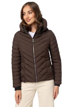 MARIKOO Damen Stepp Jacke gesteppte warme Übergangsjacke Kapuze B957 [B957-Kagom-Dark-Choco-Gr.L] von MARIKOO