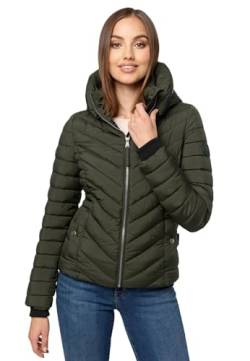 MARIKOO Damen Stepp Jacke gesteppte warme Übergangsjacke Kapuze B957 [B957-Kagom-Dark-Olive-Gr.L] von MARIKOO