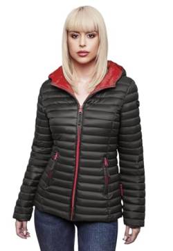 MARIKOO Damen Steppjacke Übergangsjacke gesteppte Jacke mit Kapuze Frühjahr Stepp B857 [B857-Asr-Anthrazit-Gr.M] von MARIKOO