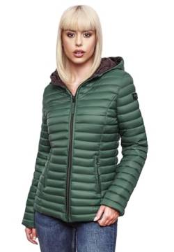 MARIKOO Damen Steppjacke Übergangsjacke gesteppte Jacke mit Kapuze Frühjahr Stepp B857 [B857-Asr-Dunkelgrün-Gr.XS] von MARIKOO