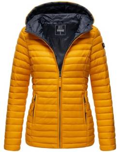 MARIKOO Damen Steppjacke Übergangsjacke gesteppte Jacke mit Kapuze Frühjahr Stepp B857 [B857-Asr-Gelb-Gr.XS] von MARIKOO