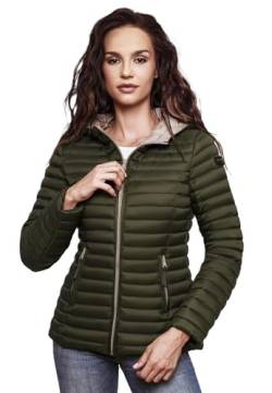 MARIKOO Damen Steppjacke Übergangsjacke gesteppte Jacke mit Kapuze Frühjahr Stepp B857 [B857-Asr-Olive-Gr.L] von MARIKOO