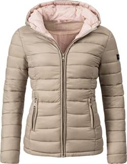 MARIKOO Damen Übergangsjacke leichte Steppjacke kurz mit Kapuze Lucy Taupe Gr. XL von MARIKOO