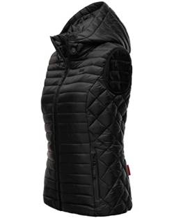 MARIKOO Damen Übergangsjacke leichte Steppweste mit Abnehmbarer Kapuze Hasenpfote Black Gr. S von MARIKOO