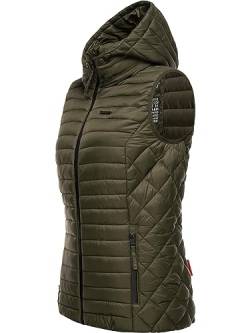 MARIKOO Damen Übergangsjacke leichte Steppweste mit Abnehmbarer Kapuze Hasenpfote Dark Olive Gr. XS von MARIKOO