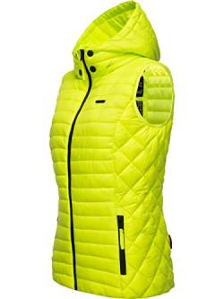 MARIKOO Damen Übergangsjacke leichte Steppweste mit Abnehmbarer Kapuze Hasenpfote Neon Green Gr. S von MARIKOO