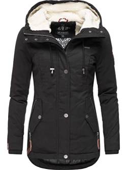 MARIKOO Damen Warmer Winter Kurzmantel mit Kapuze Bikoo Schwarz Gr. S von MARIKOO