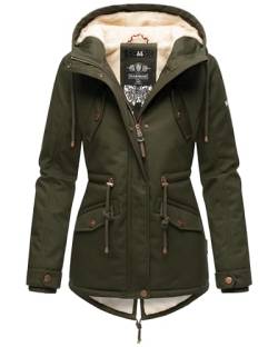 MARIKOO Damen Warmer Winter Kurzmantel mit Kapuze Manolya Dark Olive Gr. M von MARIKOO