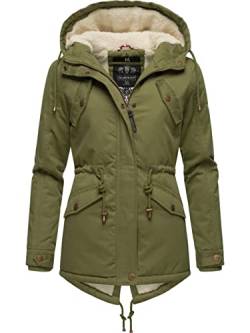 MARIKOO Damen Warmer Winter Kurzmantel mit Kapuze Manolya Dusty Olive Gr. S von MARIKOO