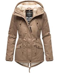 MARIKOO Damen Warmer Winter Kurzmantel mit Kapuze Manolya Taupe Gr. L von MARIKOO