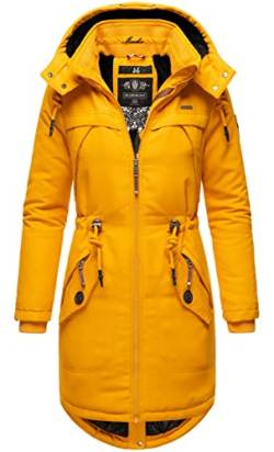 MARIKOO Damen Winter Jacke Parka Mantel Winterjacke warm gefüttert Kapuze B807 [B807-Kam-Gelb-Gr.L] von MARIKOO