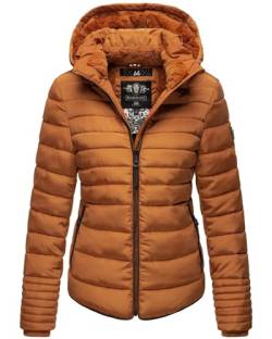 MARIKOO Damen Winter Jacke Steppjacke Stehkragen Teddyfell warm gefüttert B354 [B354-Amber-Cinnamon-Gr.M] von MARIKOO