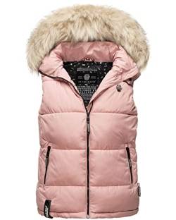 MARIKOO Damen Winter Weste Steppweste mit Kapuze und Fellkragen B896 [B896-Eisflock-Rose-Gr.L] von MARIKOO