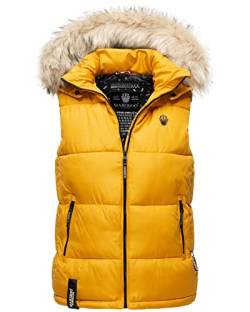 MARIKOO Damen Winter Weste Steppweste mit Kapuze und Fellkragen B896 [B896-Eisflöckchen-Gelb-Gr.XL] von MARIKOO