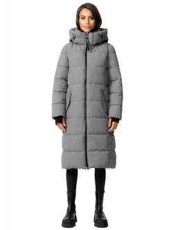 MARIKOO Damen Winterjacke Stepp Winter Jacke gesteppt lang warm Kapuze B989 [B989-Zurar-Grau-Gr.M] von MARIKOO