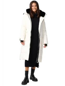 MARIKOO Damen Winterjacke Stepp Winter Jacke gesteppt lang warm Kapuze B989 [B989-Zurar-Offwhite-Gr.M] von MARIKOO