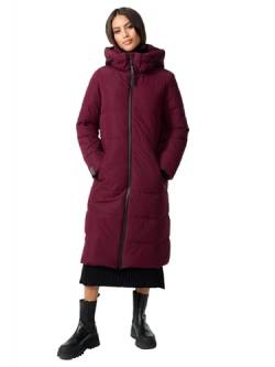 MARIKOO Damen Winterjacke Stepp Winter Jacke gesteppt lang warm Kapuze B989 [B989-Zurar-Wine-Gr.L] von MARIKOO