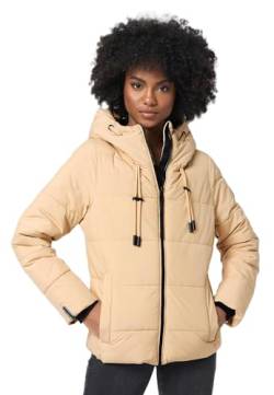 MARIKOO Damen Winterjacke Steppjacke Winter Jacke gesteppt warm mit Kapuze B977 [B977-Shimo-Beige-Gr.M] von MARIKOO