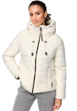 MARIKOO Damen Winterjacke Steppjacke Winter Jacke gesteppt warm mit Kapuze B977 [B977-Shimo-Offwhite-Gr.M] von MARIKOO