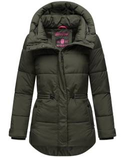 MARIKOO Damen Winterjacke Steppjacke warm mit Kapuze Akumaa Dark Olive Gr. XL von MARIKOO